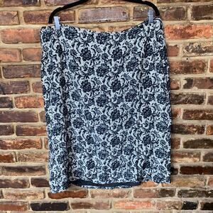 L'Amadei Black Cream Floral Lace Wrap Knee Length Skirt Women's Size 20 Plus